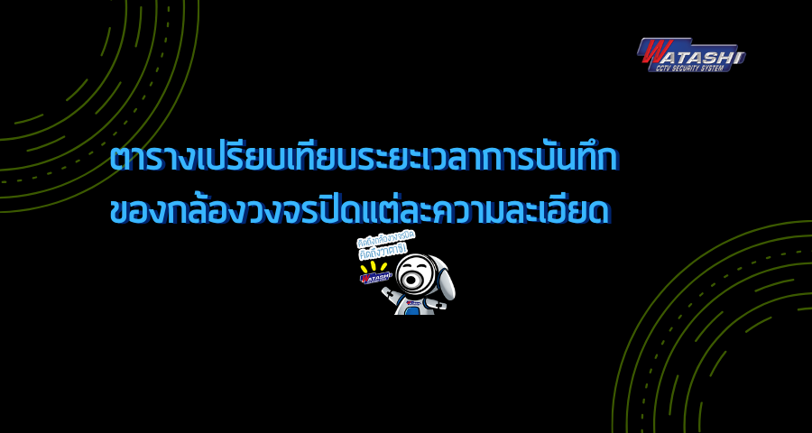 Smart Security ความรู้เรื่องกล้องวงจรปิดและระบบรักษาความปลอดภัย-ตารางเปรียบเทียบระยะเวลาการบันทึกของกล้องวงจรปิดแต่ละความละเอียด-กล้องวงจรปิด-Watashi CCTV