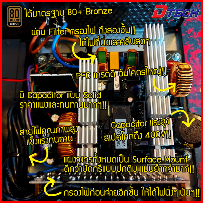 DTECH PW071A (750W 80+ BRONZE) พาวเวอร์ซัพพลายสุดล้ำสำหรับเกมเมอร์ เงียบ เย็น แรง เสถียรเต็มขั้น