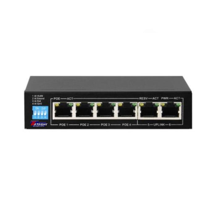 Switch Hub รุ่น WSC088 4 Port AI PoE + 2 Port Uplink Switch