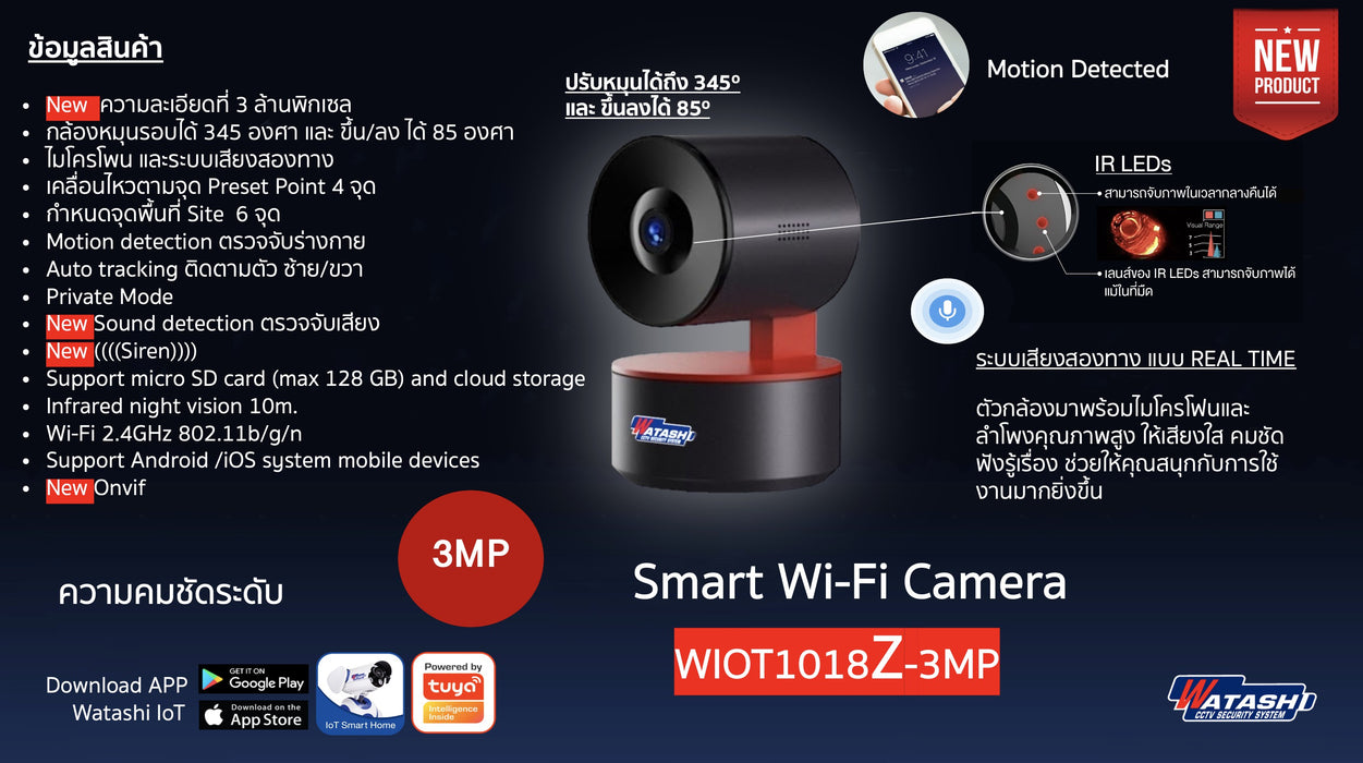 กล้องวงจรปิดไร้สาย WIOT1018Z-3MP #human detection #APP WATASHI IOT #ตรวจจับมนุษย์