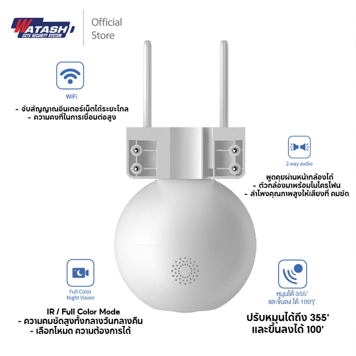 ใหม่! WIOT1041D-PT กล้องวงจรปิด ปี 2023 ชัด 4 ล้าน ภายนอกใช้งาน APP WATASHI IOT