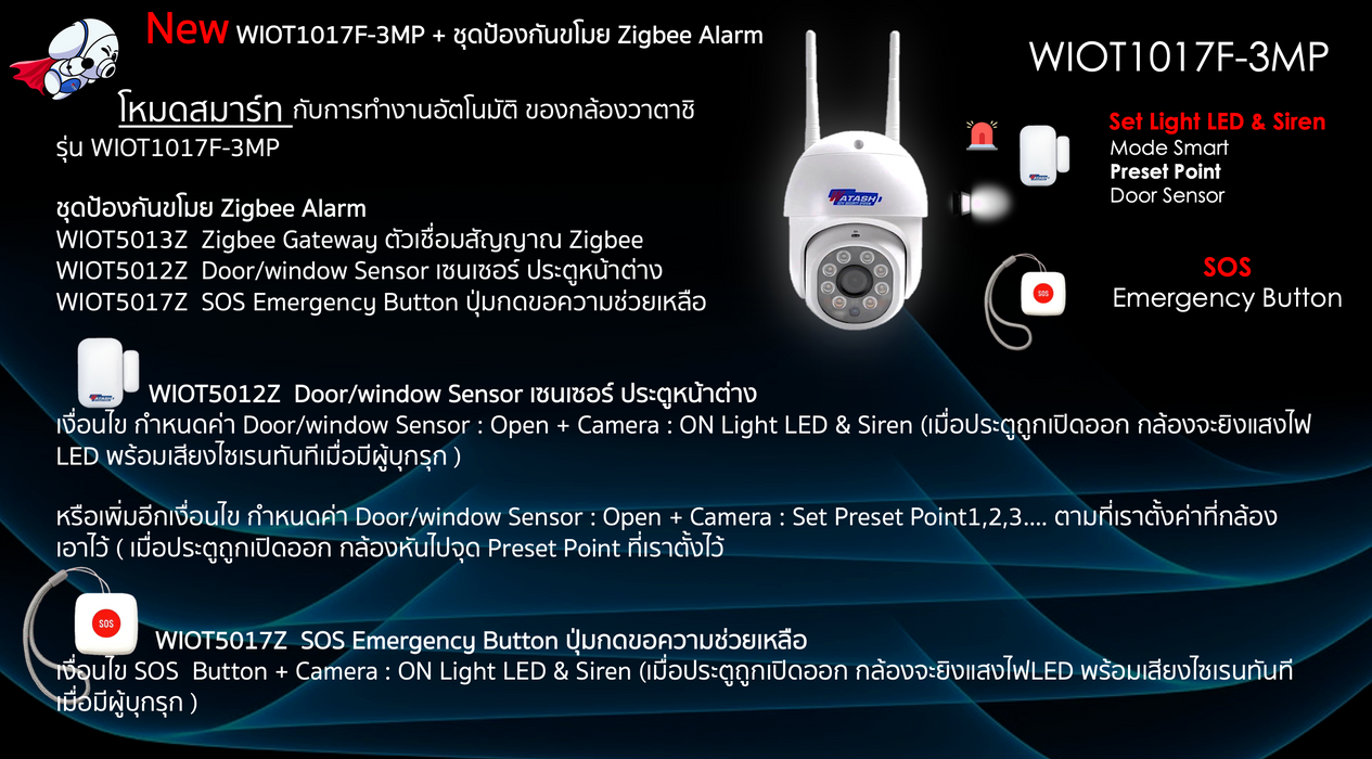 กล้องภายนอกขายดีที่สุด !! รุ่น WIOT1017-3MP Full-Color PTZ Camera 3.0 MP #APP WATASHI IOT