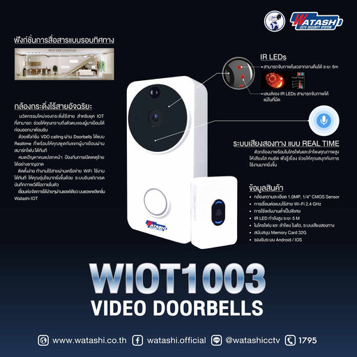 กล้องติดหน้าบ้าน ส่งสัญญาณกริ่งแจ้งเตือนเข้าแจ้งเข้าแอพทันที VIDEO Doorbells รุ่น WIOT1003-IOT-กล้องวงจรปิด-Watashi CCTV