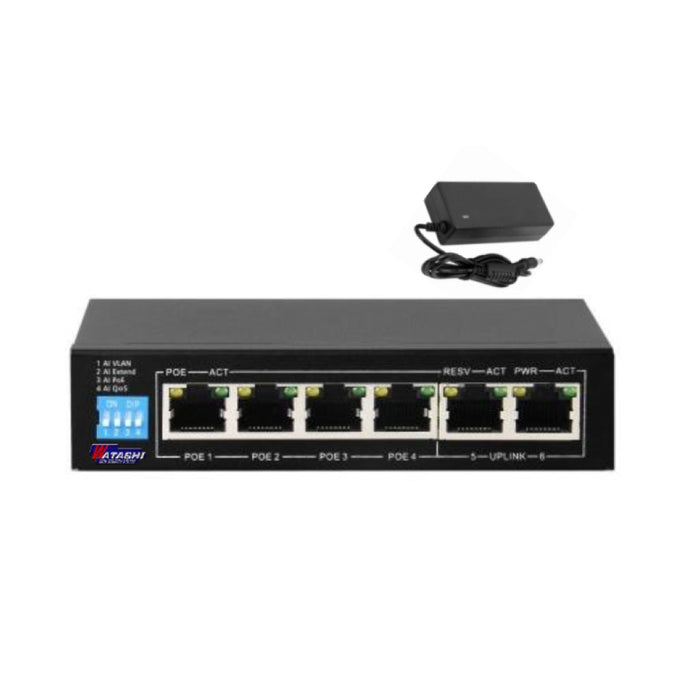 Switch Hub รุ่น WSC088 4 Port AI PoE + 2 Port Uplink Switch